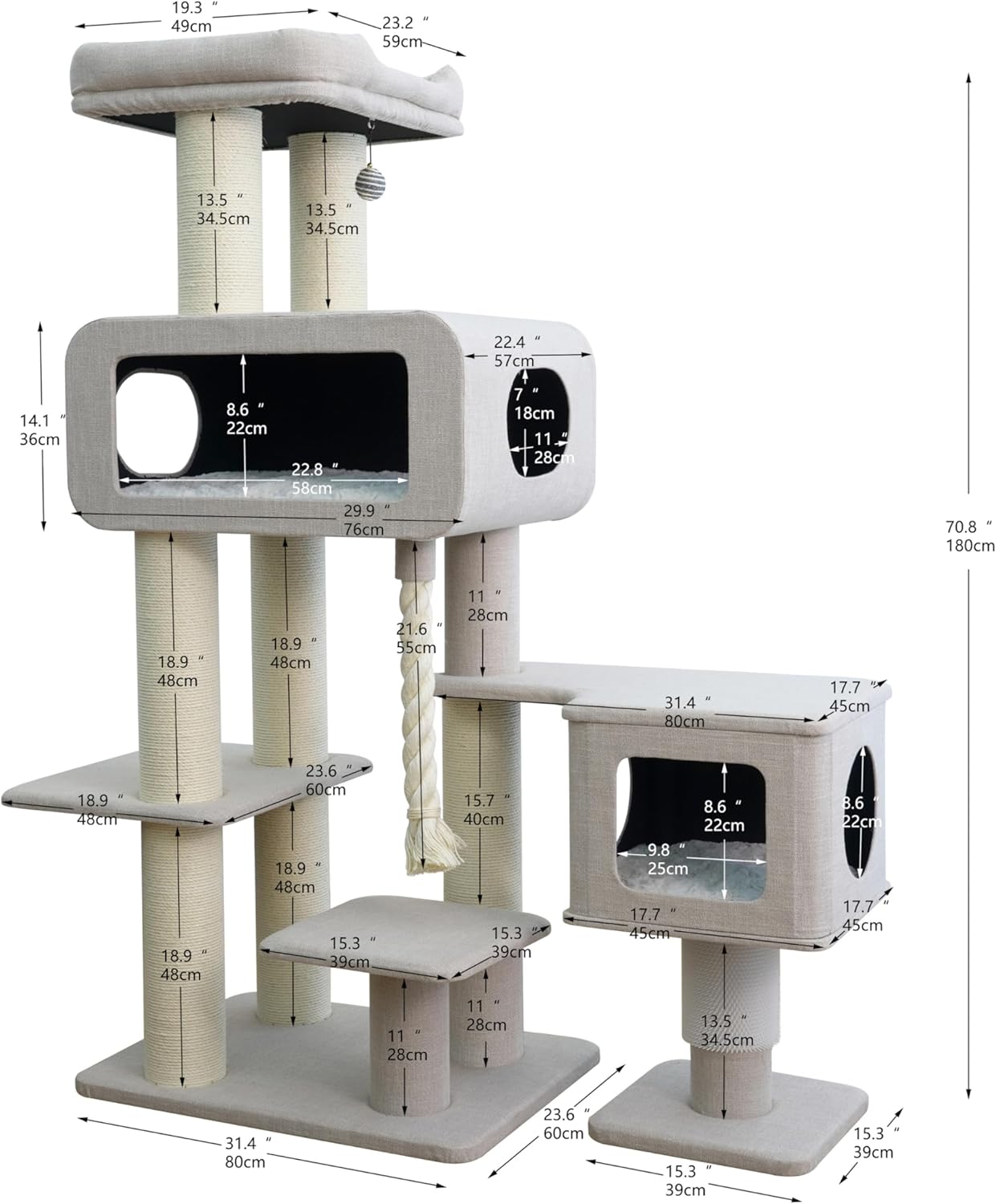 Sustainable Multi-Level Cat Tree- 70-Inch with 6 levels